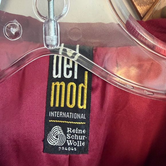 VINTAGE Del Mod Wool Midi Dress Burgundy 100% Virgin Wool Lined + Belt large - Picture 5 of 10